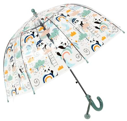 Rhomba Parapluie à bulles transparent pour enfants - Léger et mignon - 8 nervures en fibre - Dôme mignon - Parfait pour la marche des enfants, Forme panda, S