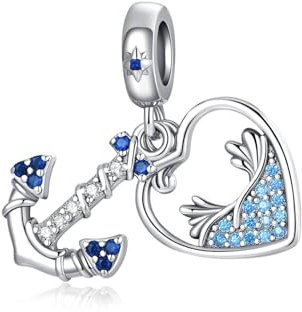 Alstiva Anker & Herz mit Wellen Silber Charm-Anhänger 925 Sterling 5A Zirkonia Anhänger für Armband und Halskette Schmuck Geschenk für Damen