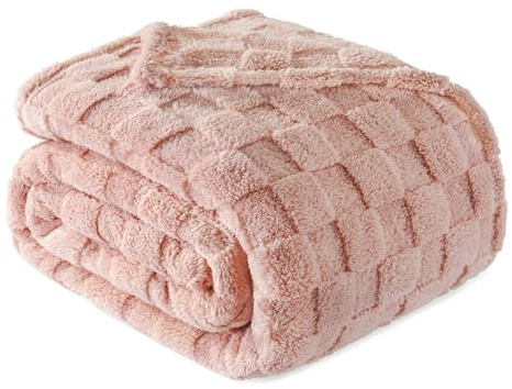 Exclusivo Mezcla Coperta Plaid Pile di Flanella per Divano, 230x270 CM Coperta Letto Matrimoniale con Motivo a Scacchi, Morbida e Calda, Rosa