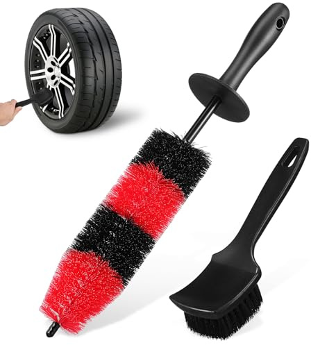 iplusmile Car Alloy Wheel Brush Set with Mini Tire Cleaning Brush 16.5 Inch Detailing Brushes for Car Motorcycle Bicycle Exterior Care