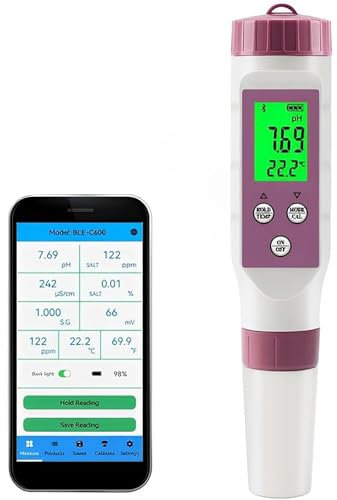 Probador de calidad del agua 7 en 1 - PH/TDS/EC/ORP/S.G/Salinidad/Temp tipo pluma medidor de prueba para agua potable, pecera, acuario, piscina