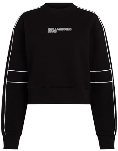Karl Lagerfeld Jeans Donna Relaxed Crop Piping Sweatshirt Black XL