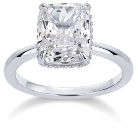 PAVOI Rhodium Plated Radiant Cut Engagement Ring for Women | Hidden Halo Ring | Size 7