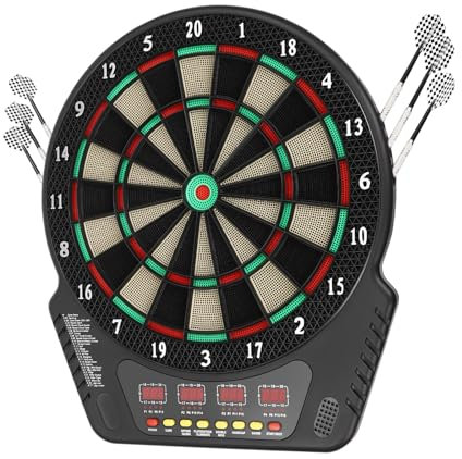 TanjcXliu Elektronisches Dartboard Dartspiel Dart elektronisch Dartscheibe 27 Spiele, 4 LED Displays, Sprachprompts, für Heim, Bar, Restaurant