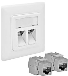 ProfiPatch Keystone Network Socket LAN Socket Cat6A 500MHz Flush-Mounted 2x RJ45 Port Connection POE CAT7, CAT6A, CAT6, CAT5 Shielded White