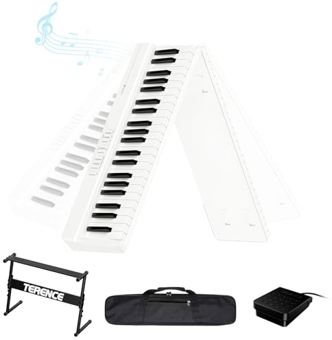 TERENCE E piano 88 Tasten Keyboard Piano tragbares Klavier halbgewichtete Tastatur geeignet für Anfänger und Experten integrierte Video und Audio-Aufnahmefunktion Bluetooth MIDI-Schnittstelle Weiß