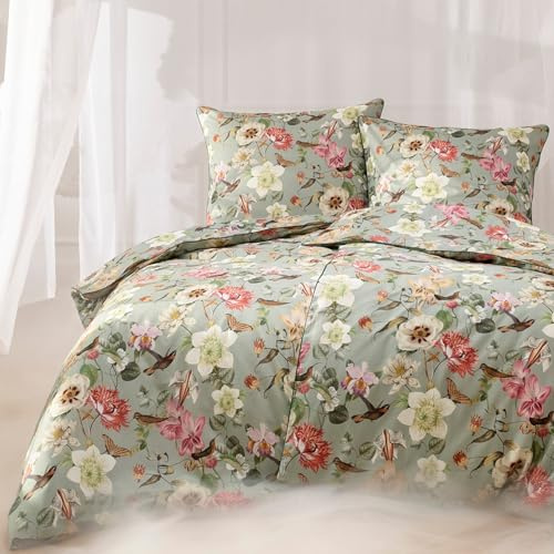 ESTELLA Traumstoff Mako Satin Bettwäsche Set - Bettgarnitur aus 100% Baumwolle - Hochwertig und Elegant - 135x200 cm + 80x80 cm - Design: Juno
