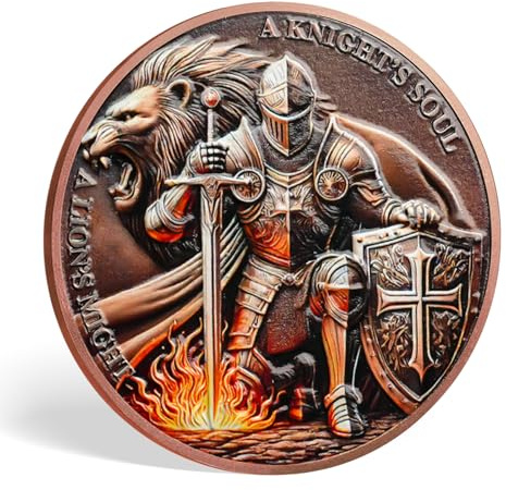 Tokenara Armor of God Christian Challenge Coin, Knights Templar and Lion of Judah Challenge Coins, Inspirational Religious Gifts, Faith Based Commemorative Token, Spiritual Warrior Medallion