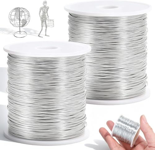 2 Rolle Basteldraht Silber, Schmuckdraht 0,8 mm x 100m Biegbar Flexibel Silberdraht zum Basteln für DIY Blumenarrangements, Skulpturen, Bastelmaterialien, Schmuckherstellung, Weben