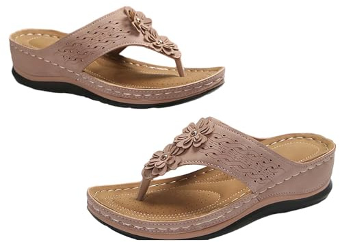Générique Women's Spartan Platform Sandal – Women's Comfortable Beach Sandals with Flower Shoe Chic and Elegant Nude Peids Wedge Sandalette Breathable Walking Shoe Sandalette