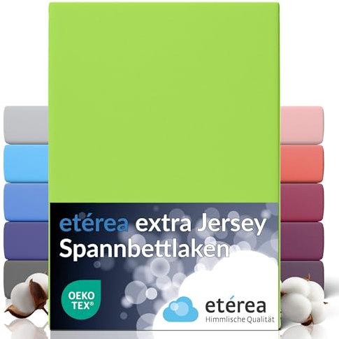 etérea Premium Spannbettlaken 240x220cm Apfelgrün – extra Jersey Spannbetttuch bis 35cm Höhe – 160 g/m² gekämmte Baumwolle – Boxspring & Wasserbett Bettlaken