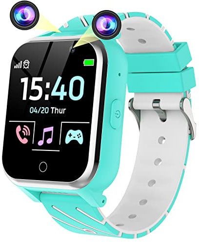 Igreeman Smartwatch Kinder Telefon-Uhr für Mädchen Jungen mit Anruffunktion 17 Spiel SOS Musik Kameras Wecker Schulmodell Taschenrechner Torch -Handyuhren telefonieren 4-13 Jährige(Grün)