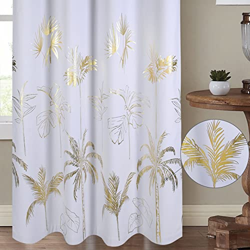 Lot de 2 rideaux occultants blancs et dorés pour chambre à coucher, motif feuilles de palmier, œillets tropicaux de luxe 168x183 cm, doublés thermiques, chambre d'enfant, garçons et filles