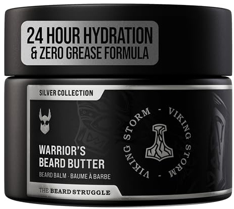 The Beard Struggle Warrior’s Beard Butter Viking Storm - Silver Collection - Handcrafted with Non-Greasy Low-Hold Formula, Luxurious Cologne-Grade Fragrances - 50g / 1.76 US. oz. Warrior-Glass Jar