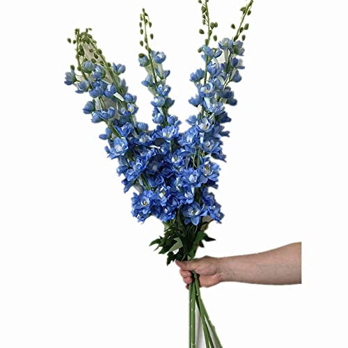 forestmistry 5pcs Artificial Blue Larkspur Flower Stem Silk Delphinium Branch for Wedding Centerpieces Floral Decoration (Blue)