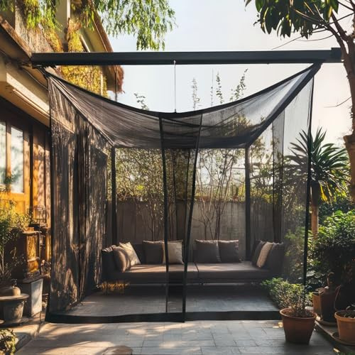 Moustiquaire pour Patio 4 x 3 M | Très Grandes Tailles Et Tissu Conçu pour L'Extérieur | Noir Maille De Protection Contre Les Insectes pour Gazebo, Porche Et Terrasse De Jardin