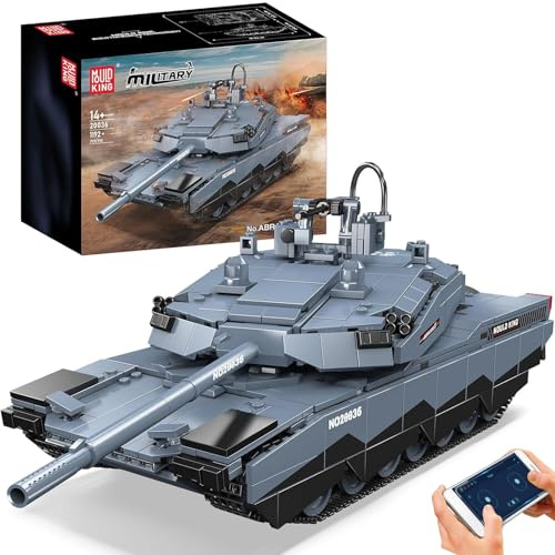 Mould King 20036 Tank Building Blocks Model MOC Abrams-X Remote Controlled Tank for Adults and Boys, Military Toy Kit Great(1192+ Parts)