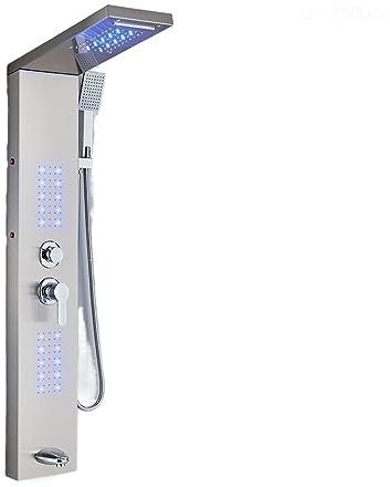 Termostatisk duschblandarset Mattsvart LED-duschpanel Vattenfall Regnduschblandare SPA Massagebadkar Duschpelare Dubbelhandtagsblandare Krantorn,6002 Brushed-1