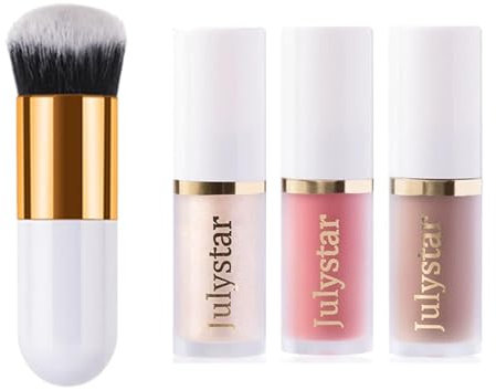 3 Pack Liquid Contour & Highlighter & Blush with Brush, Liquid Contour Bronzer Blush Stick Beauty Wand for Cheeks Eyes Lips Face, Long Lasting Waterproof Highlighter for All Skin Type (Set A)