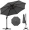 TANGZON 3M Cantilever Parasol, Heavy Duty Offset Umbrella with Cross Base, 8 Ribs, 5 Adjustable Tilt, 360° Rotation & Crank Handle, Outdoor Market Umbrella Sun Shade Canopy for Backyard Garden (Grey)
