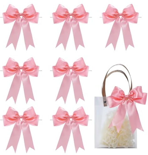 FAKILO Lazos de satén rosa para envolver regalos, lazos de regalo de 14 cm para cumpleaños, boda, fiesta, decoración de Navidad, 24 unidades
