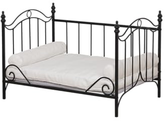 PWTJ Pet bed,Cat bed, Dog bed with Metal Frame and Detached White Suede Cushion with 2 Pillow for Cat&Small Dog (Black)