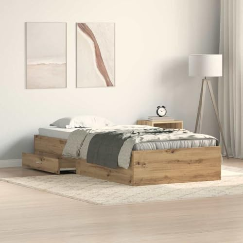 Qnhdfrt Bettgestell Artisan Eiche 100x200 cm Modernes Massivholz Bett mit Stauraum Schubladen Stabil und Langlebig für Schlafzimmer Doppelbett