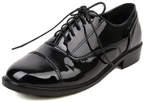 Eestfy Brogues para Mujer Zapatos De Oficina Wingtip Oxford Cuero Charol con Cordones Tacón Bajo Pumps Flats Vintage Brogues para Trabajo Y Uso Diario,Negro,39 EU