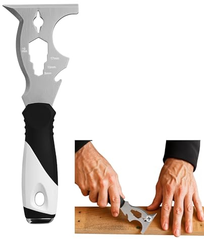 Outil Multifonction Rénovation 14-en-1 en Acier Inoxydable – Grattoir Mur, Clé Multiple, Ouvre-bouteille et Levier, Outil Polyvalent pour Bricolage et Dépannage