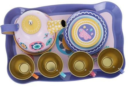 WOONEKY Pretend Tea Set Tin Material Design Role Play Teapot Dishes Plaything for Boys Enhances Coordination and Color Recognition