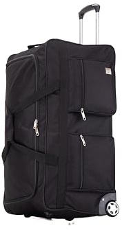 ATX Luggage 30 Large Wheeled Duffle Bag Lightweight Rolling Wheels Suitcase Extra Durable Holdall for Sports Travel and Cargo | Black