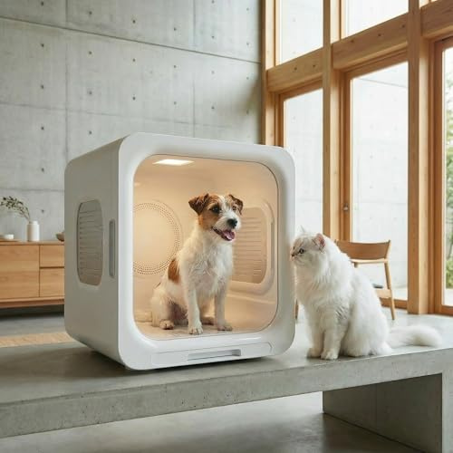 peenwin Caja Secadora para Mascotas 72L 1200W – Ultra Silenciosa <50dB con Luz UV y Iones Negativos – Secado Rápido sin Estrés para Gatos y Perros hasta 20kg – Ahorra en Peluquería