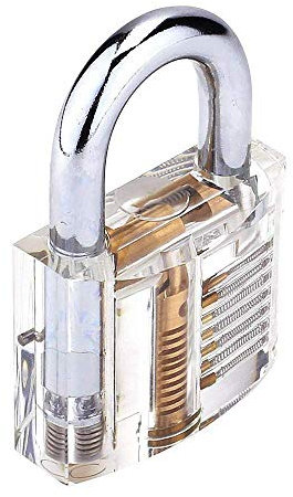 Loboo Idea Lucchetto trasparente, 50 mm, per allenamento professionale, con apertura interna, con chiave di pratica, per fabbro con 2 chiavi