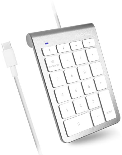 Macally Wired USB C Numeric Keypad Keyboard for Type C Laptop, Apple Mac iMac MacBook Pro/Air, Windows PC, or Desktop Computer with 5 Foot Cable & 22 Key Slim Number Pad Numerical Numpad - Silver