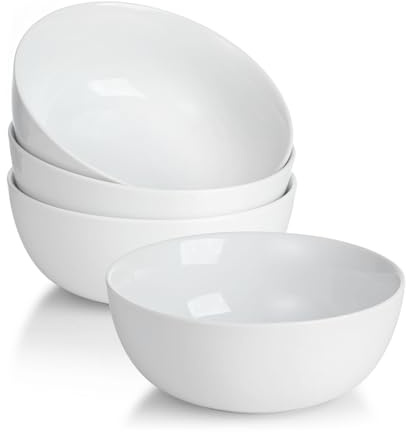 Miicol Juego De 4 Cuencos De Cerámica, Cuencos Sopa 600ml Apilables, Para Cereal, Postres, Ensaladas, Arroz Y Frutas, Aptos Para Microondas Y Lavavajillas, Blanco