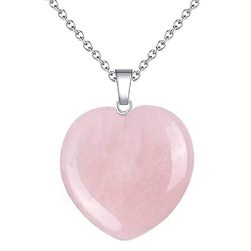 Generico Ciondolo a forma di cuore in pietra dura naturale minerale (QUARZO ROSA)