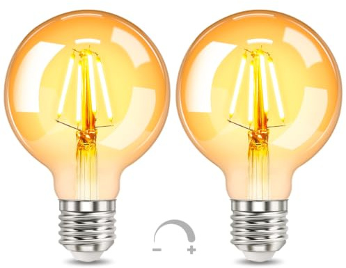 SCNNC G80 E27 4W LED Vintage Edison Light Bulb Amber Dimmable 220V, 400LM Warm White, Replace 40W Incandescent, G80 Globe Decorative Filament Retro E27 LED Bulb for Cafe, Restaurant, Pack of 2