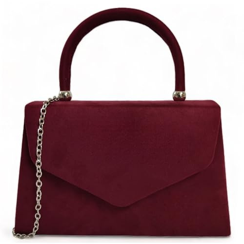 fi9® Bolso de mano retro de ante para boda, fiesta, graduación, noche, bolso de mano, medium (Borgoña)