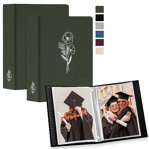 Lanpn Photo Albums 7x5 2 Packs, Linen Cover Small Acid Free Top Load Pocket Photo Book Picture Album Holds 52 Portrait Only 7 x 5 Picture (Green,13x18 cm)