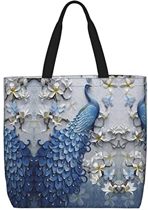 Lawenp Borsa tote grande Borsa della spesa grande con bellissimo pavone per lo shopping da lavoro sulla spiaggia