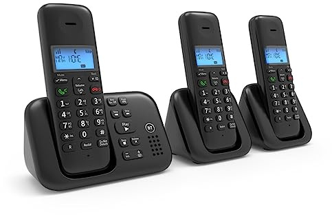 BT 3960 Cordless Landline House Phone with Nuisance Call Blocker, Digital Answer Machine, Trio Handset Pack (Renewed)
