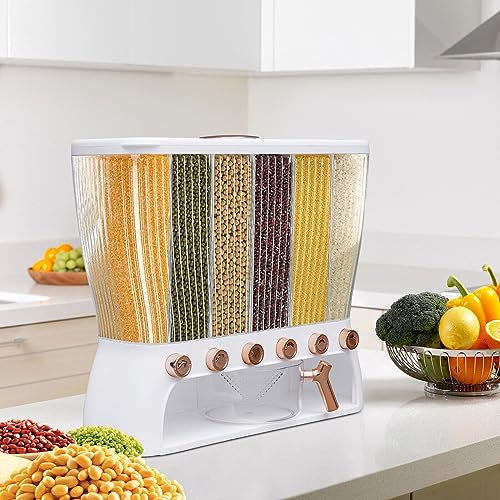 Kanbihao Distributeurs de céréales, 6 griglie, distributeur riz, contenitore con coperchio, dispenser per riso da cucina, cibo secco, distributeur cereales petit dejeuner