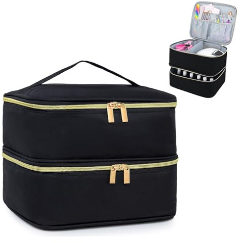 Nagellack Aufbewahrung Tasche, Schwarz Doppelschicht Organizer für 30 Flaschen Mit Nagelzubehör-Aufbewahrungsfächern