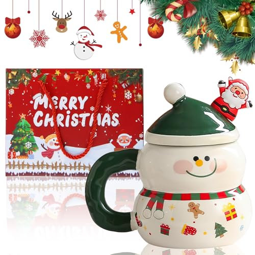 FairyPeach Tazza Natalizia Mug, Tazza Natalizia Mug, Tazza di Caffè di Natale da 400ml con Coperchio e Cucchiaio, Tazzine Caffe Ceramica di Babbo Natale, Tazza Natale, Decorazione Regalo Natale (XR)