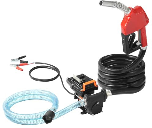 VEVOR Pompa di Trasferimento Carburante, 12 V CC 15 GPM 1/4 HP, Pompa Elettrica Portatile con Ugello Carburante, Spegnimento Automatico, Tubo Flessibile Lungo per Benzina, Diesel, Miscele di Metanolo