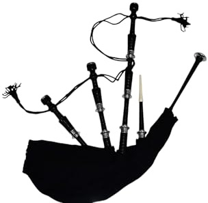 Traditional Scottish Bagpipe in Royal Stewart Tartan – Ideal for Beginners and Professionals (Plain Black)