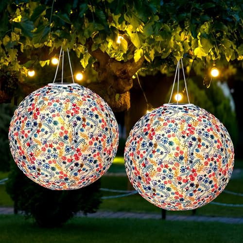 IXYHKB Lampions Solar Außen, 2 Stück 30cm Solar Lampions Außen Wetterfest, Solar LED Laterne Wasserdicht Nylon, Solarlampions für Außen Hängend, Solar Gartenlaterne für Draußen, Garten, Hof, Hochzeit