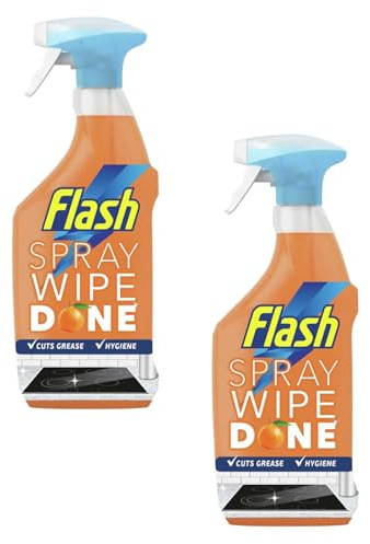 Flash Kitchen Cleaner Spray 800ml – Antibacterial, Tough on Grease, Streak-Free, No Rinse, Kills 99.9% Bacteria, Fresh Scent Orange - 2 Pack