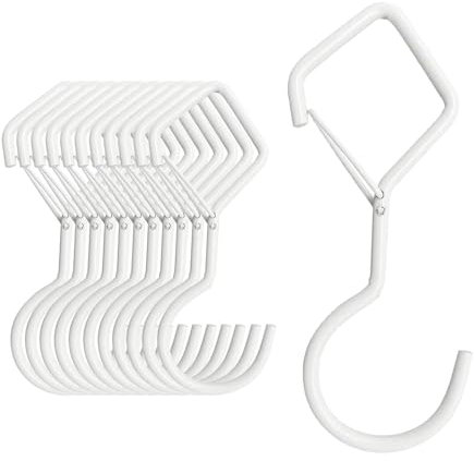 Valorada 10Pack White S Hooks, Metal Hanging Hook with Safety Buckle Black, Kitchen Hooks for Plants, Lights, Kitchenware, Pans, Pots, Utensils, Clothes, Towels