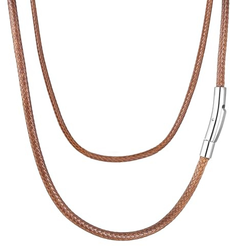 AFSTALR Collar Cuero Hombre Cordon Cuero para Colgante Cadena Cuerda Trenzada Collar Hombre y Mujer 3MM Marrón 66CM